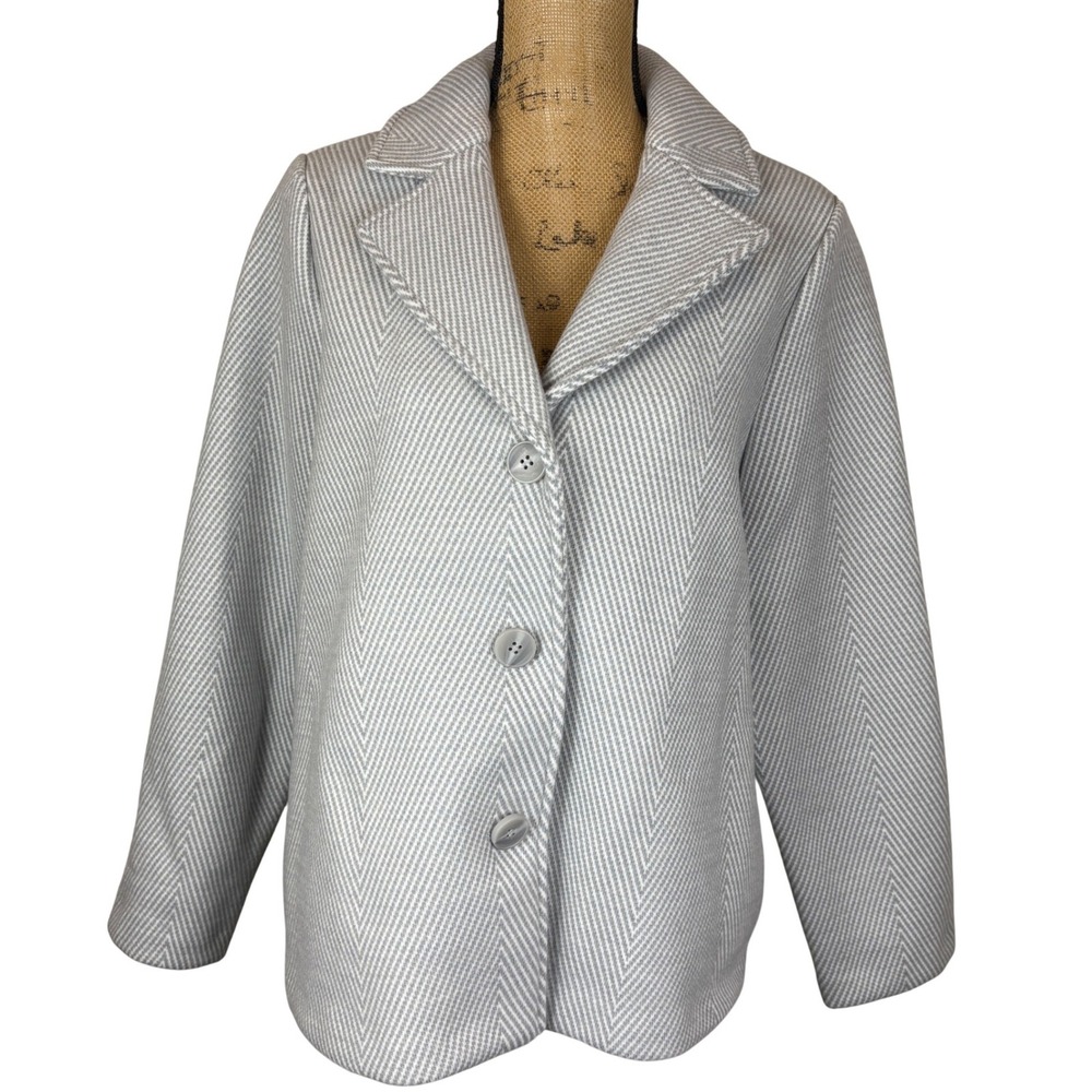 NWT‎ Joie Herringbone Short Pea Coat 3 Button Front Wool Blend Gray White Medium